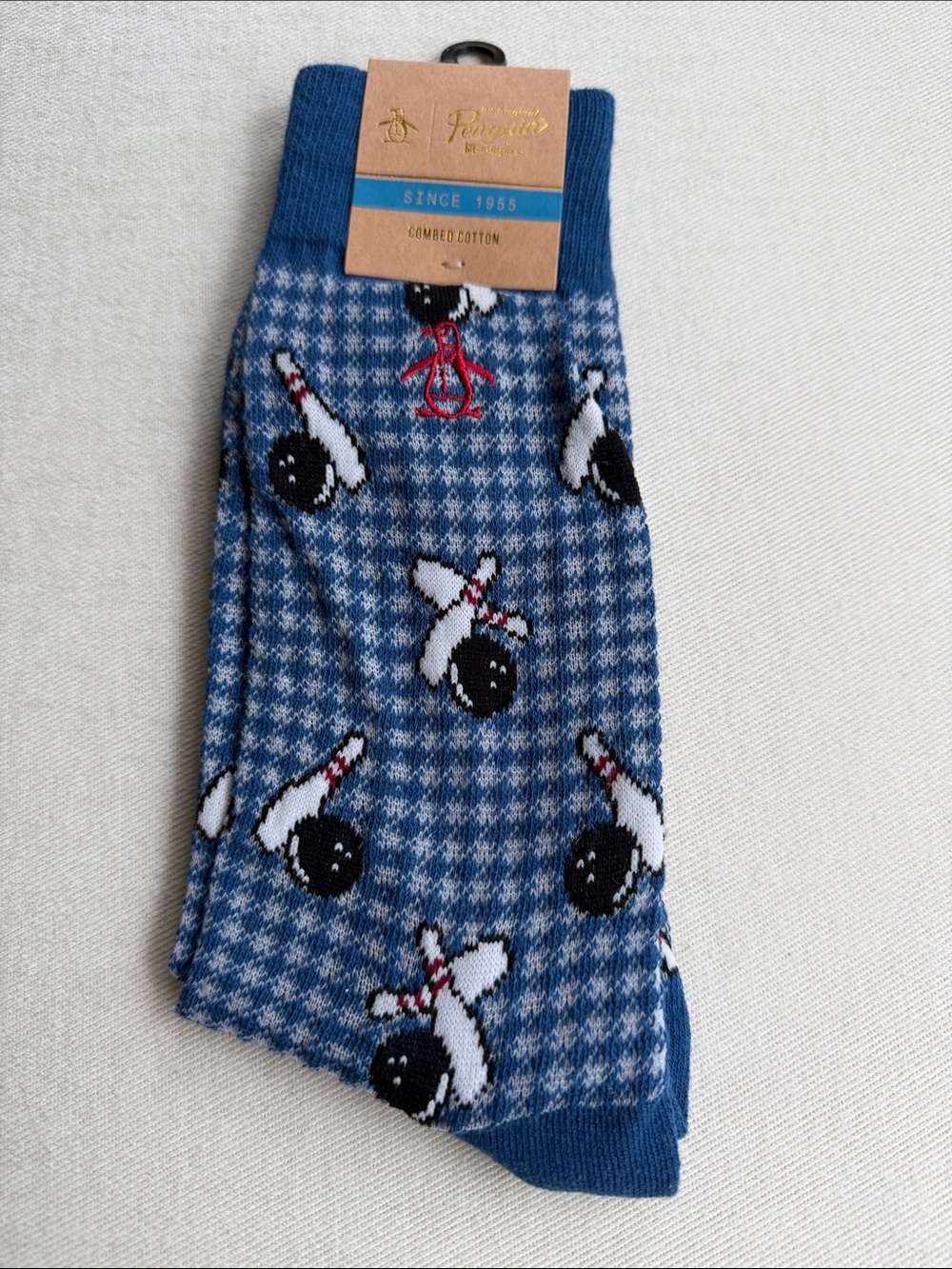 Original Penguin Blue Bowling Pin Socks with White & Black Accents